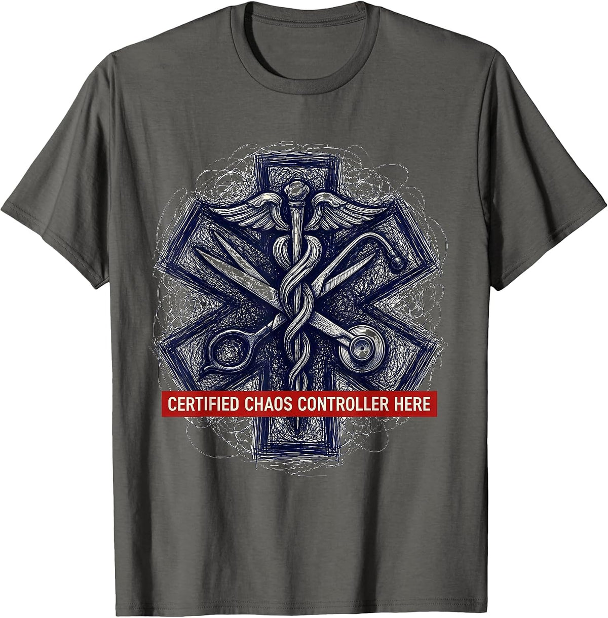 Certified Chaos Controller EMT Graphic Design T-Shirt - Asphalt Grey