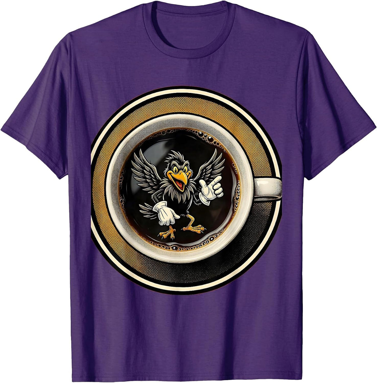 Coffee Mug Crow Reflection Illustration T-Shirt - Purple