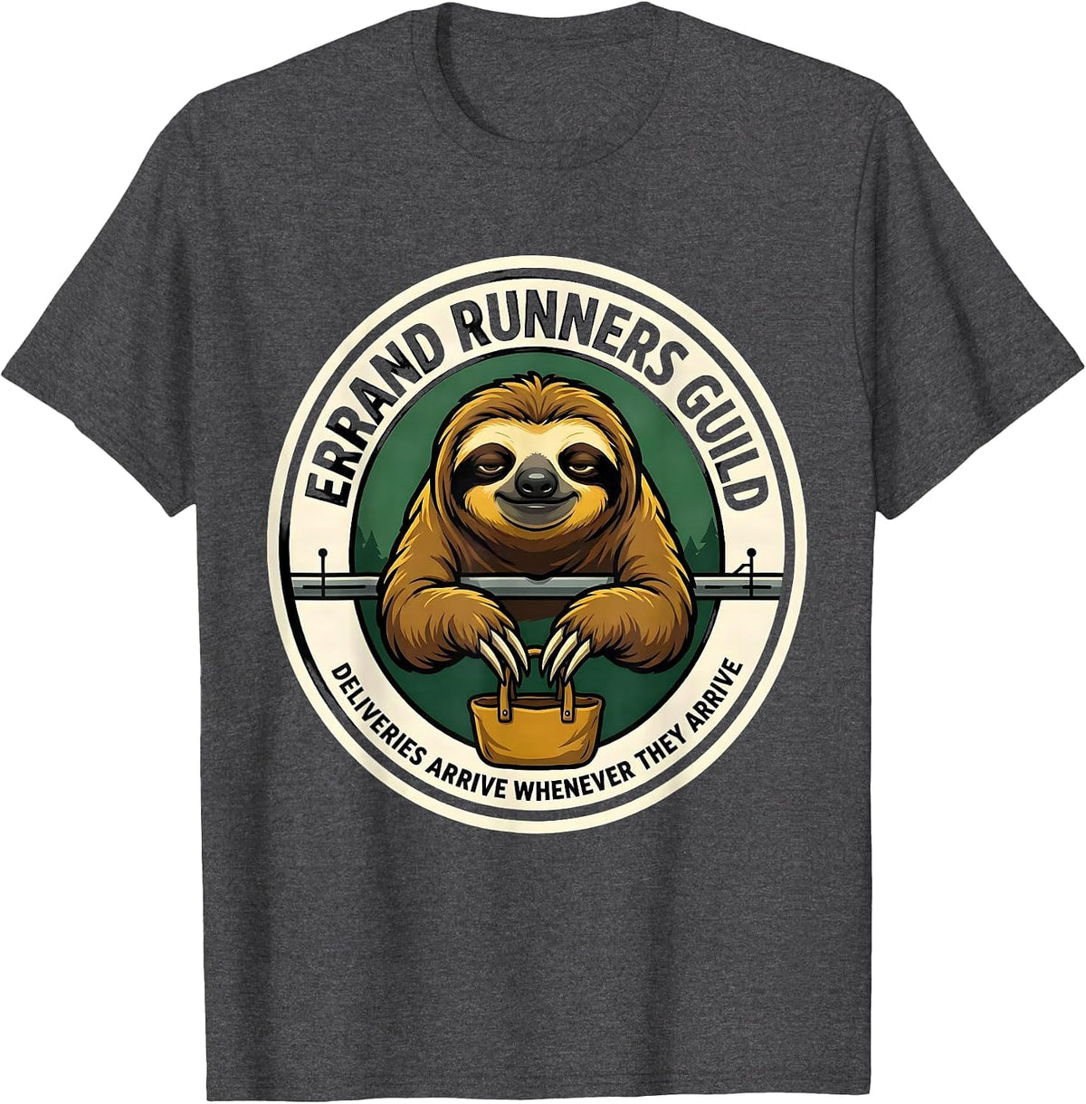 Men's Errand Runners Guild Sloth Lover Deadpan Humor T-Shirt - Dark Heather Grey