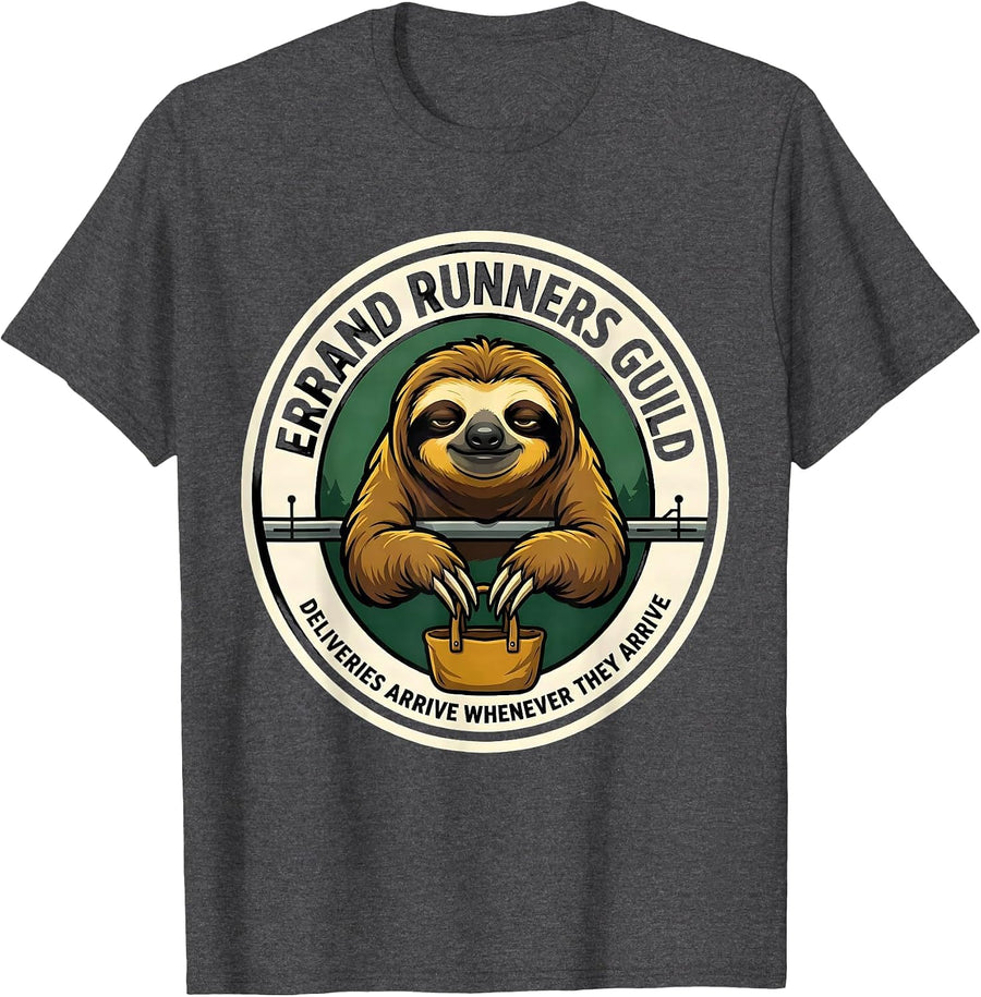 Men's Errand Runners Guild Sloth Lover Deadpan Humor T-Shirt - Dark Heather Grey
