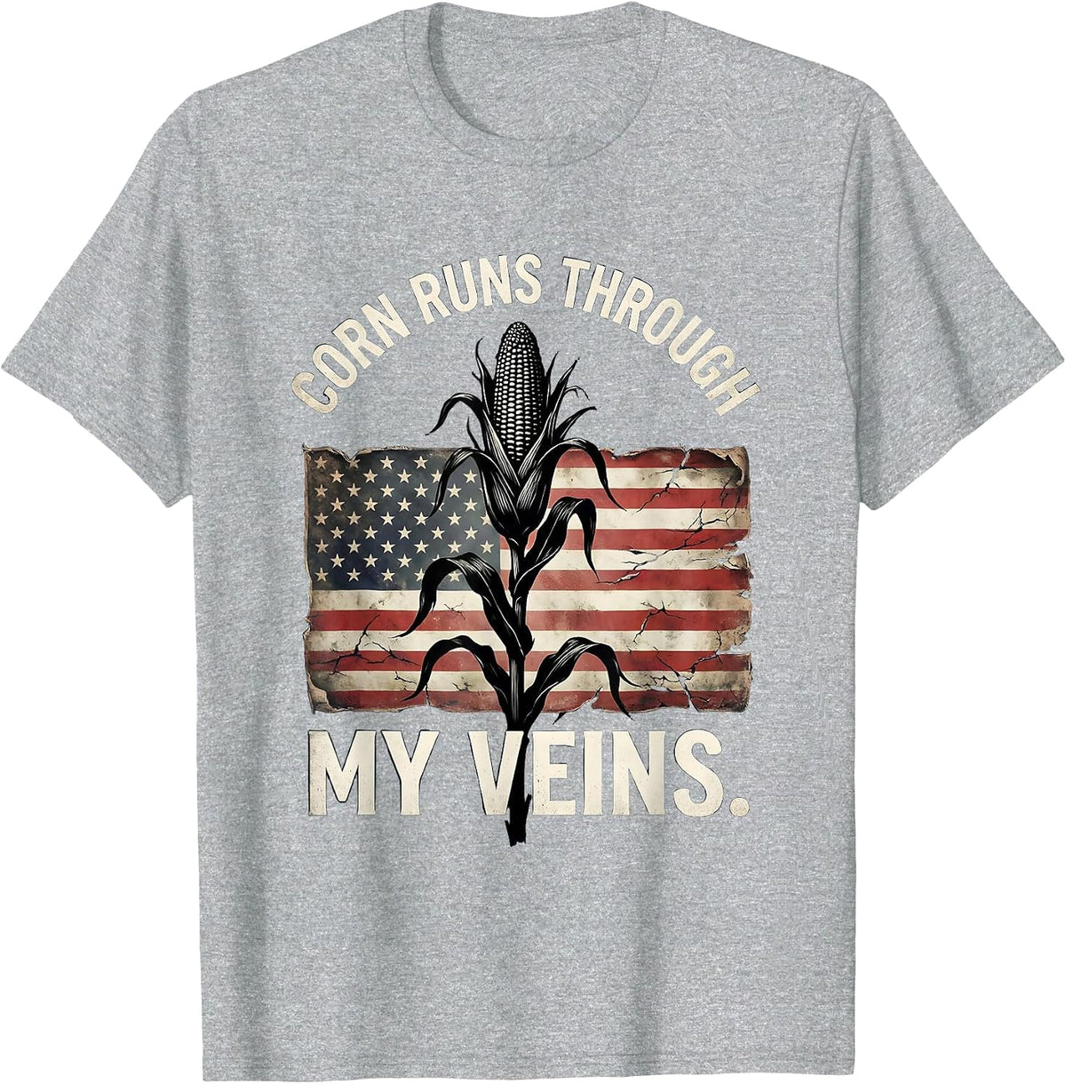 Men's Corn Runs Through My Veins Funny Corn Design T-Shirt - Heather Grey