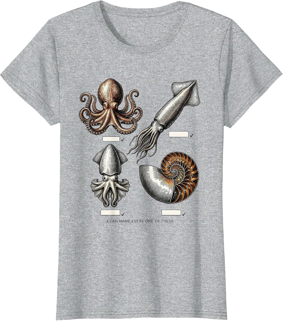 I Can Name Every One of These Vintage Octopus Squid T-Shirt - Heather Grey