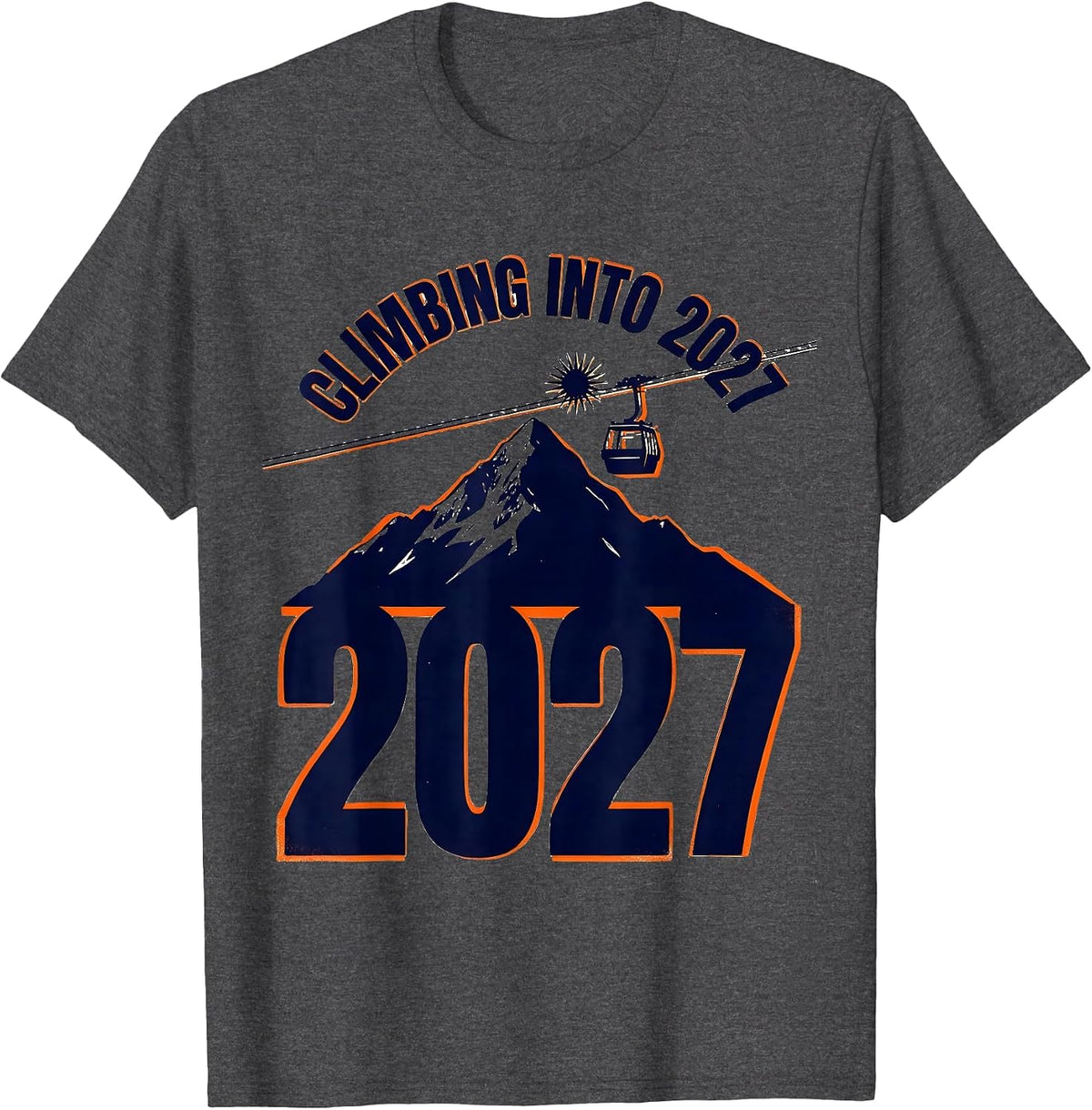 Men's Climbing Into 2027 Screenprint Poster New Year Family Party T-Shirt - Dark Heather Grey