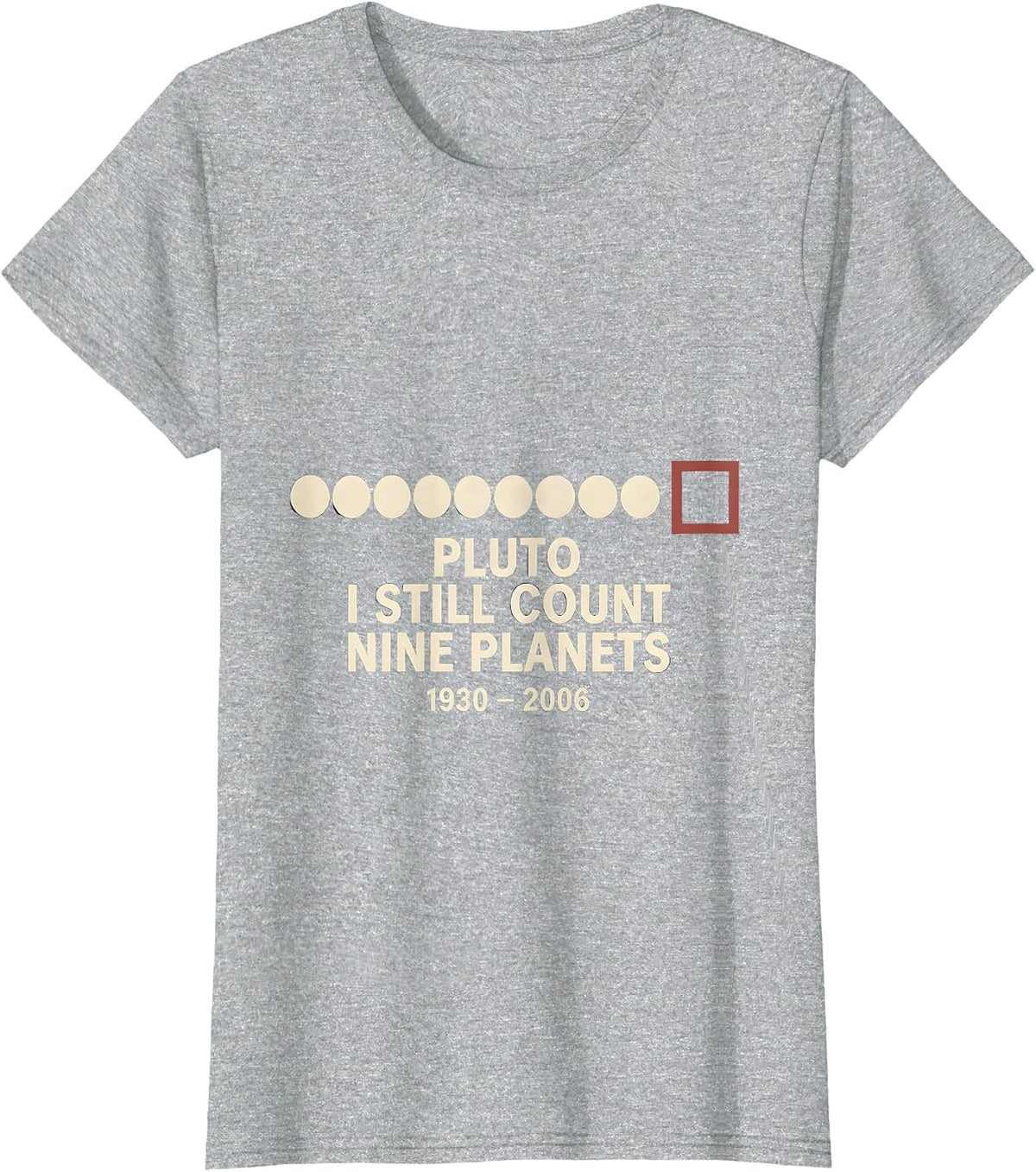 Pluto, I Still Count Nine Planets 1930-2006 Funny T-Shirt - Heather Grey