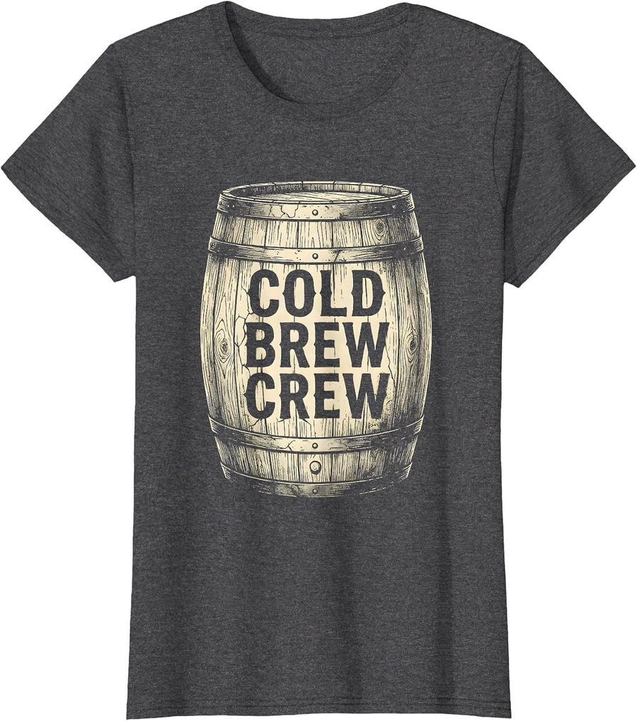 Women's Cold Brew Crew Coffee Lover Graphic Design T-Shirt - Dark Heather Grey