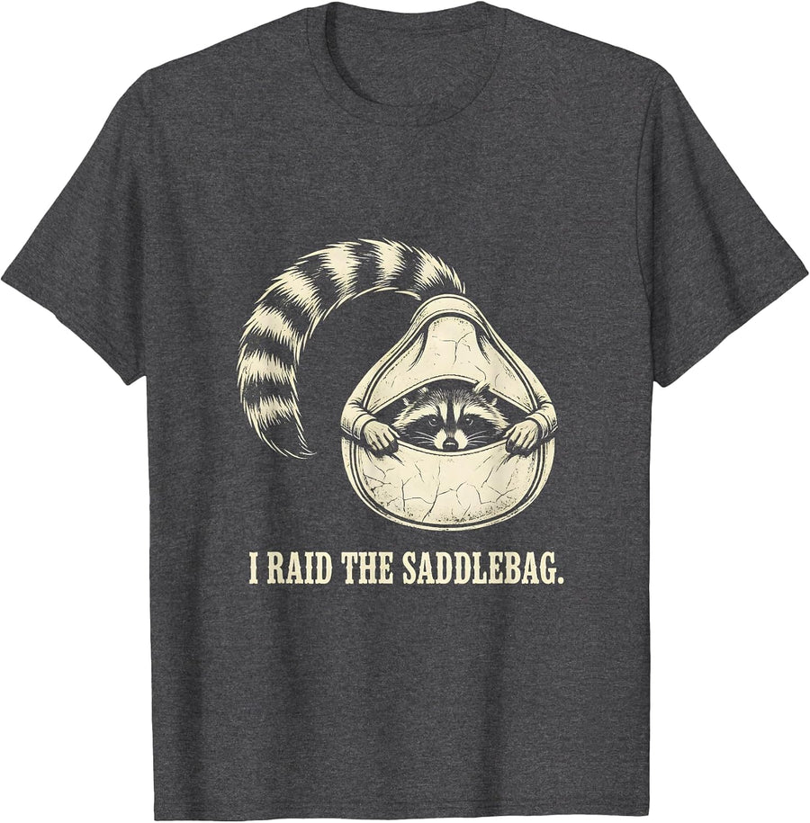 Men's I Raid The Saddlebag Boho Western Raccoon Trash Panda Humor T-Shirt - Dark Heather Grey