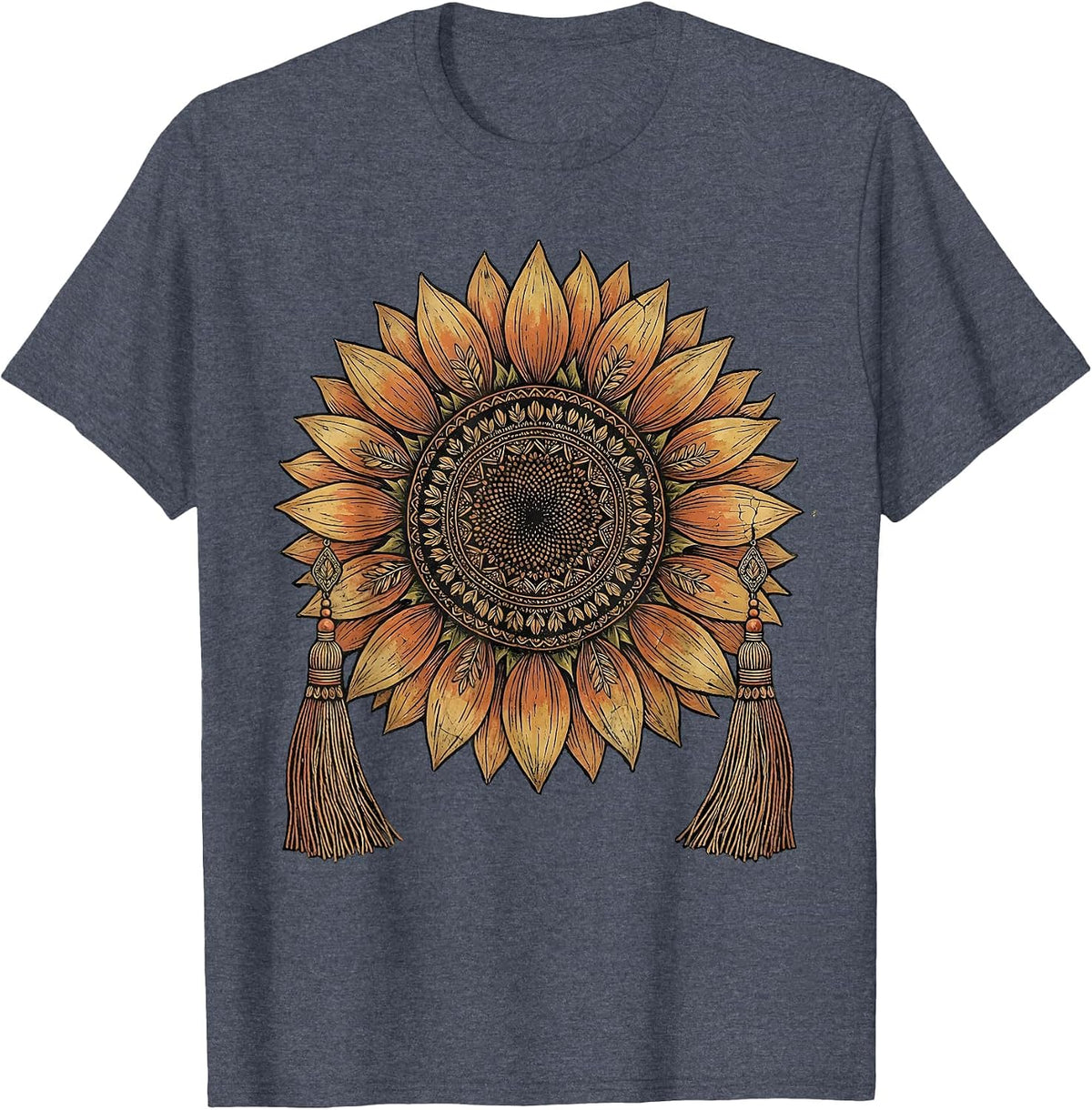 Sunflower Tassel Earrings Summer Boho Floral Design T-Shirt - Heather Blue