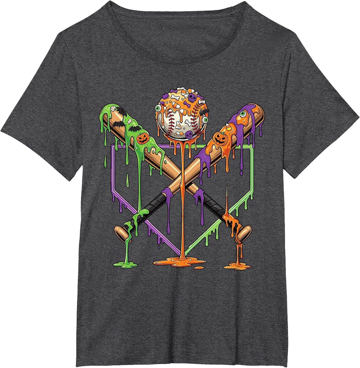 Baseball Drip for Boys Ice Cream Drip Halloween Youth Boys T-Shirt - Dark Heather Grey