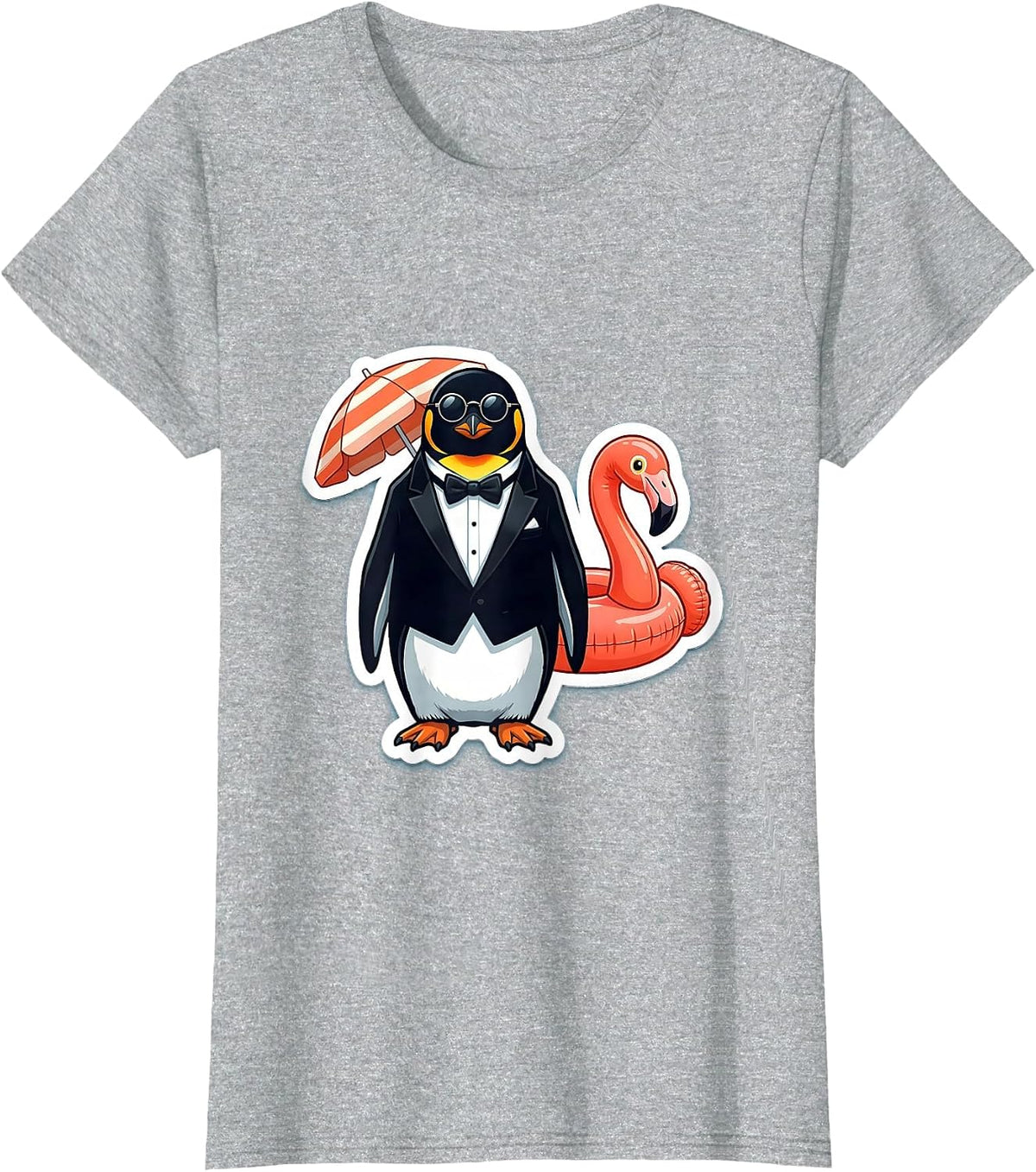Women's Overdressed Penguin Sarcastic Beach Party Design T-Shirt - Heather Grey
