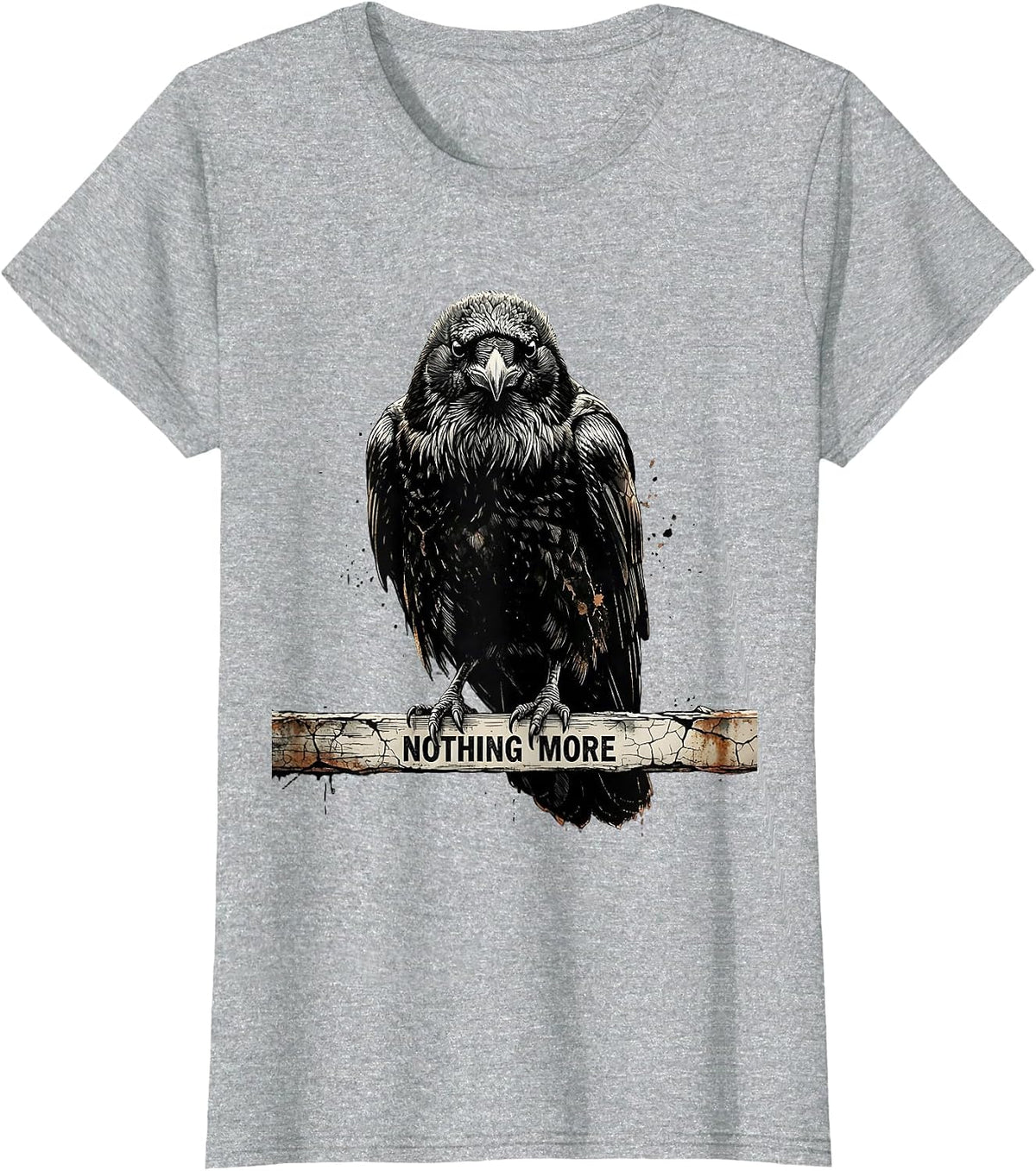 Nothing More Distressed Raven Silhouette Bird Lover Gothic T-Shirt - Heather Grey