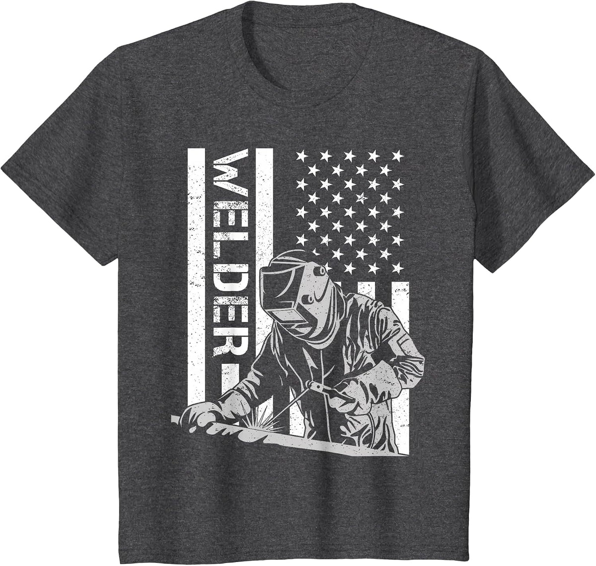 Cool Welder Welder Welding Metalwork USA Flag T-Shirt - Dark Heather Grey