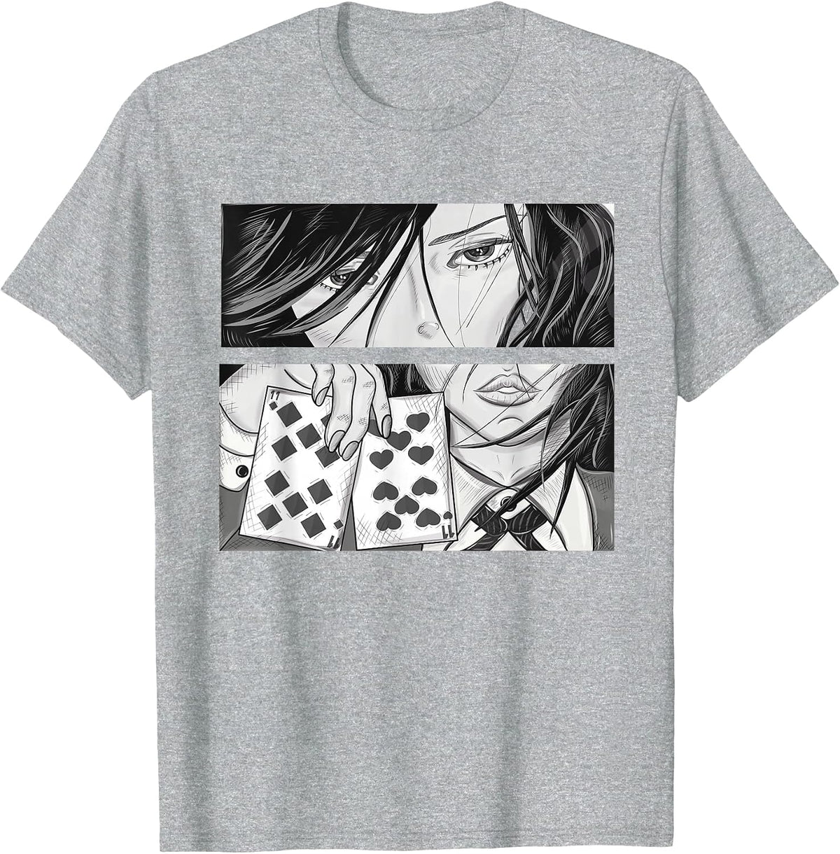 Anime Poker Girl T-Shirt - Heather Grey