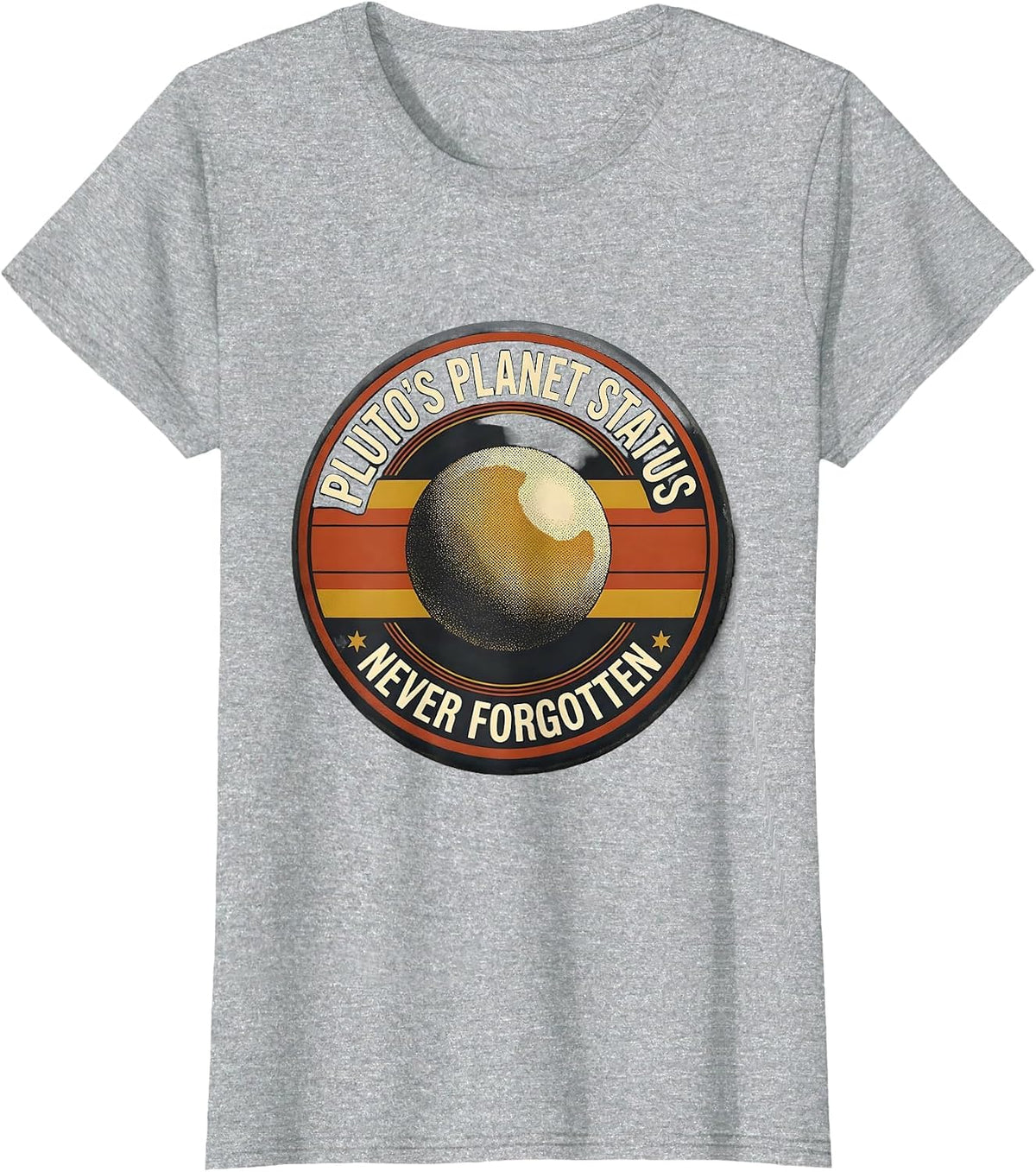 Women's Pluto's Planet Status Never Forgotten Retro Funny Space T-Shirt - Heather Grey