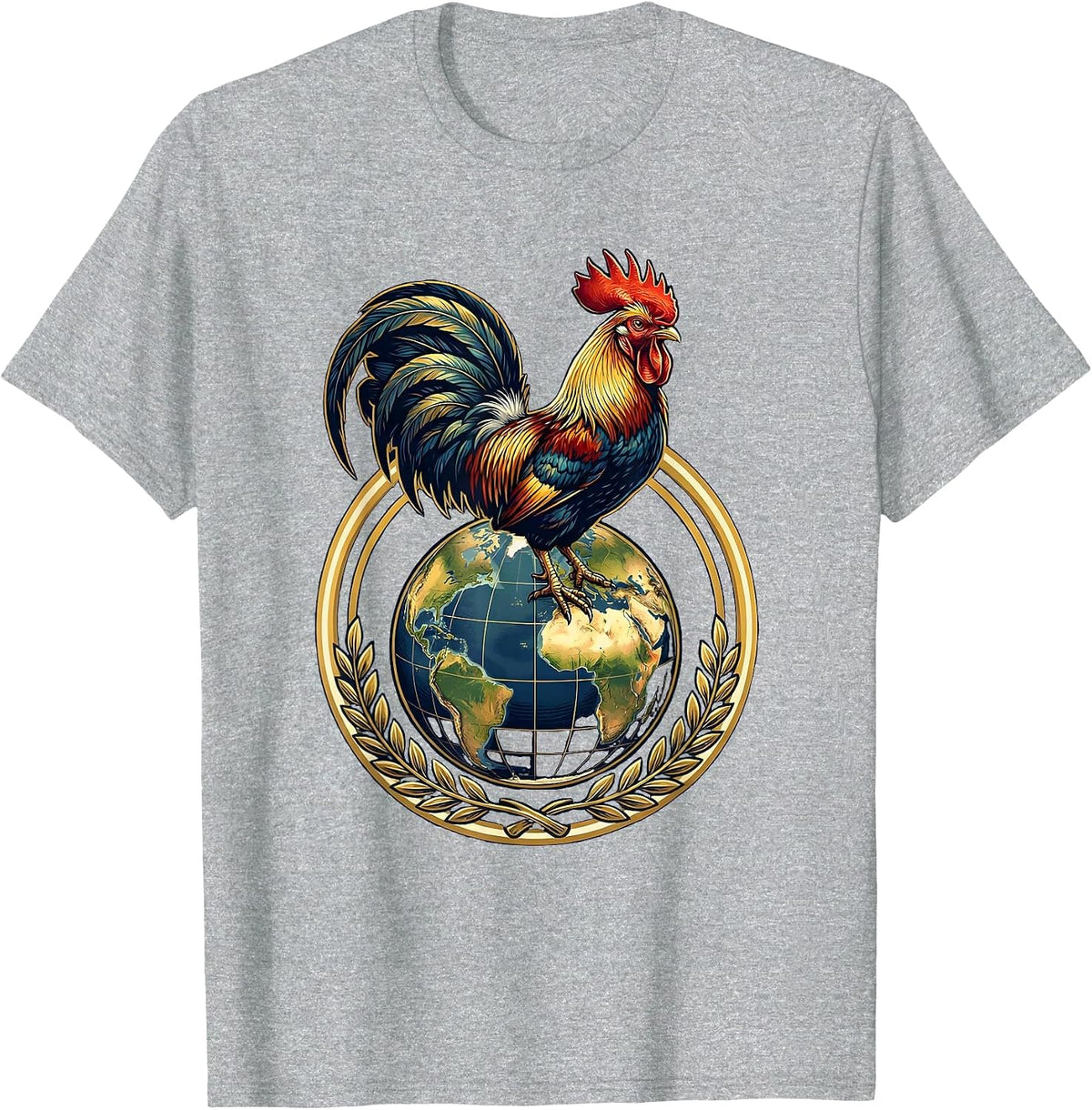 Men's Rooster Ruling the World Globe Graphic T-Shirt - Heather Grey