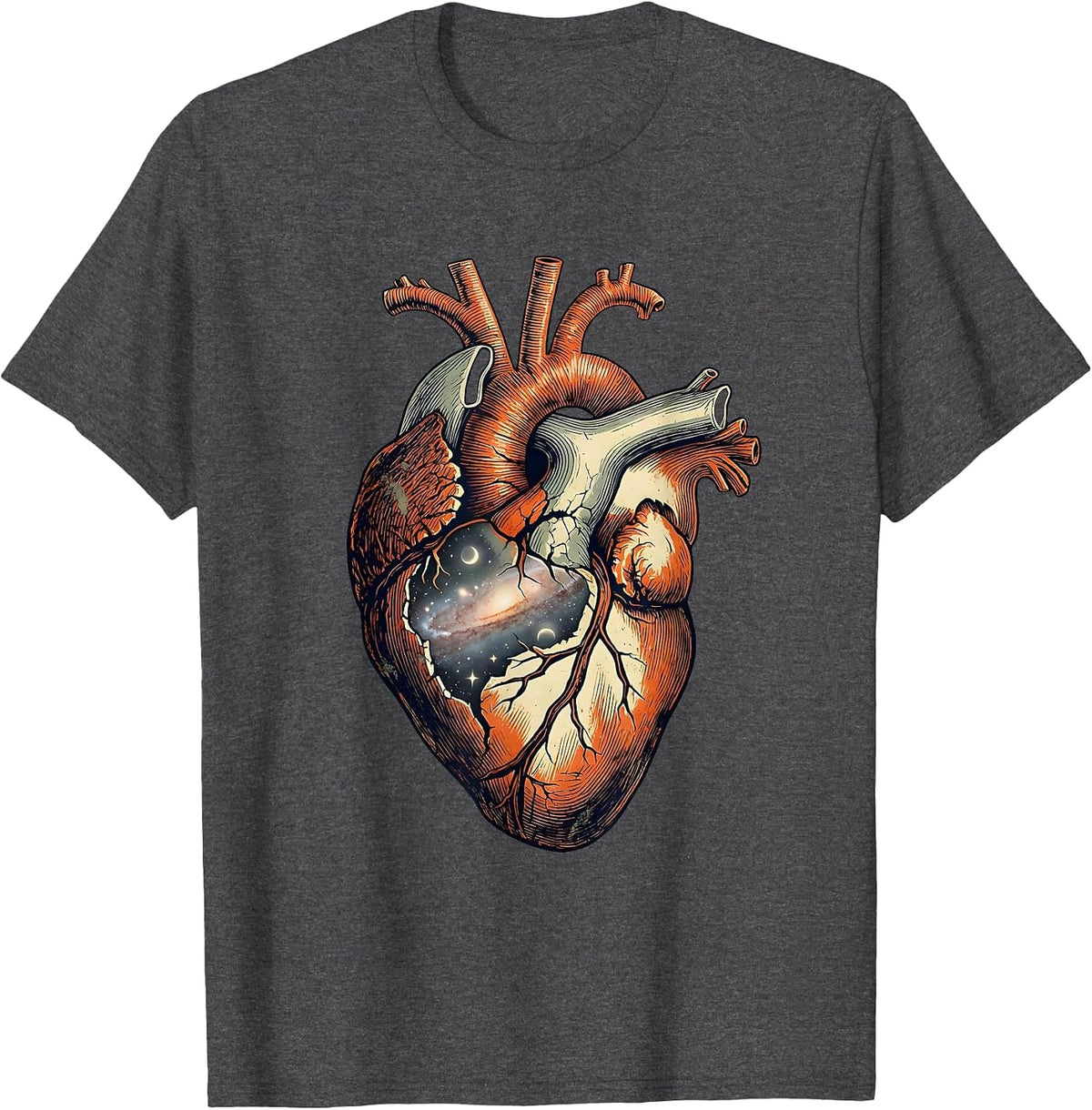 Cracked Heart Galaxy Universe Illustration T-Shirt - Dark Heather Grey