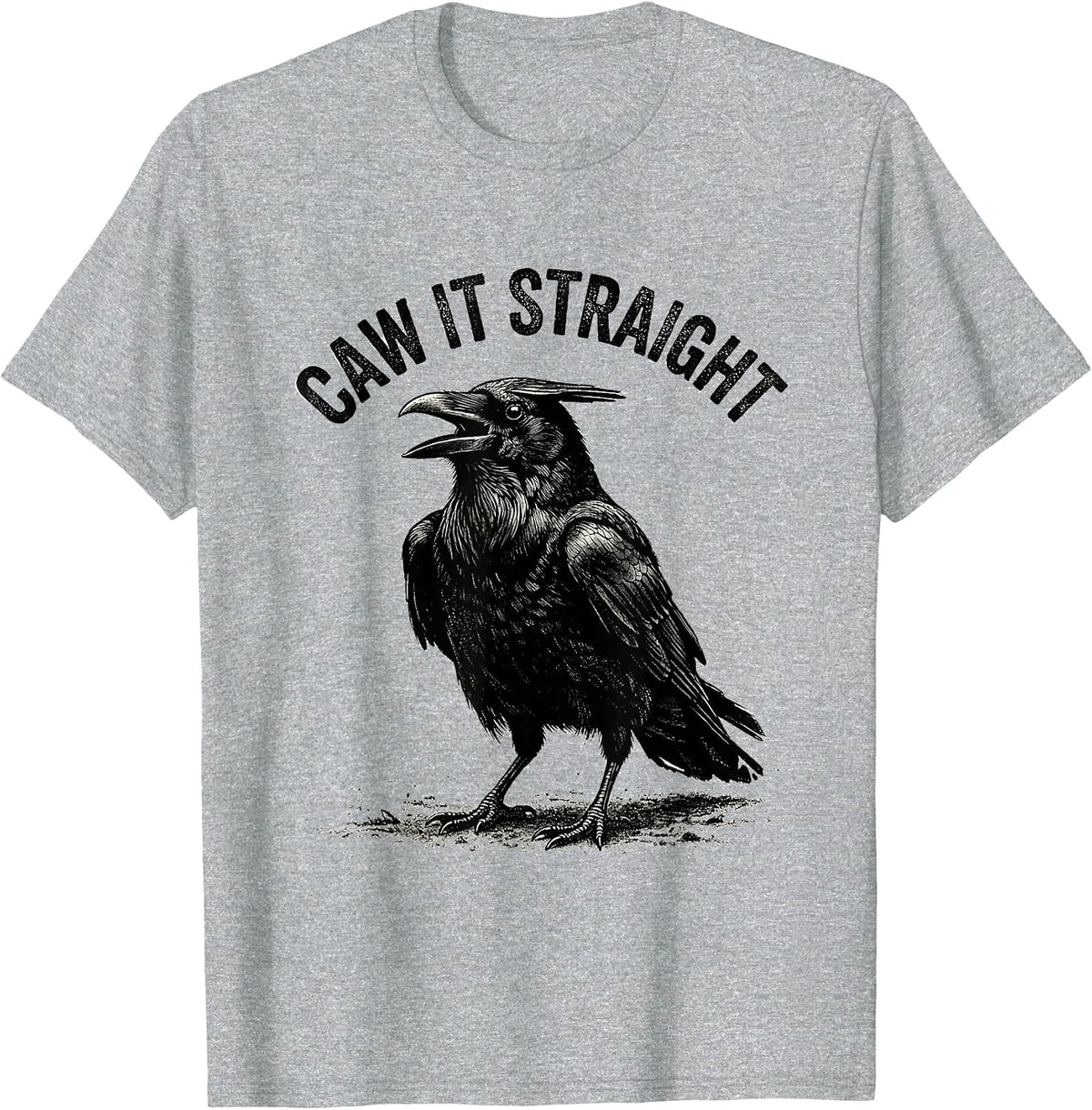 Men's Caw It Straight Gothic Crow Raven Bird Pun Humor T-Shirt - Heather Grey