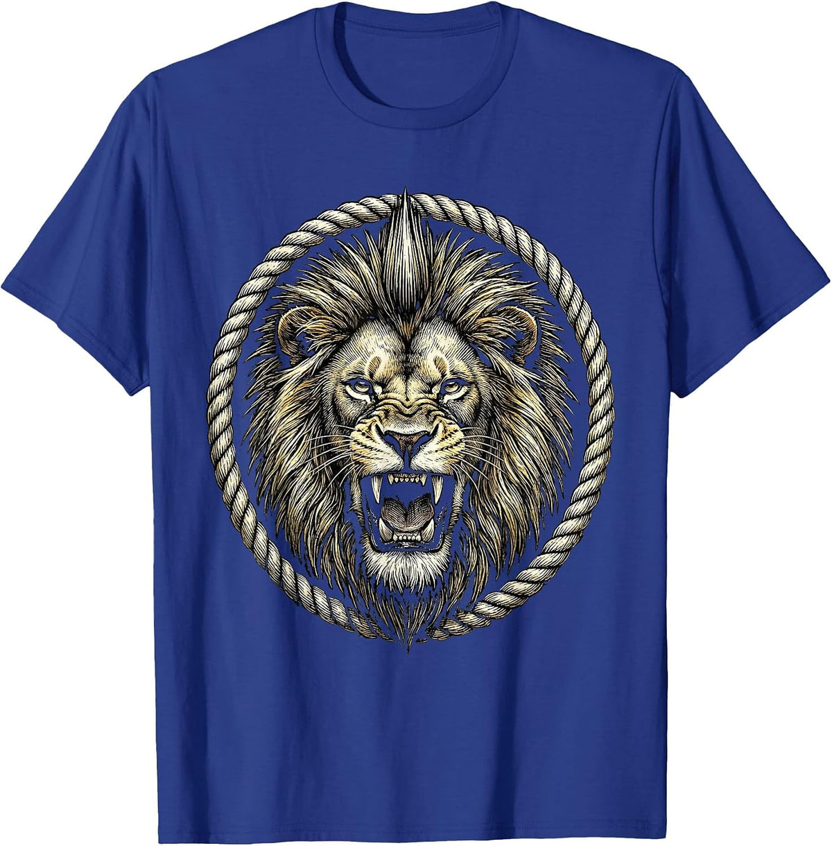 Vintage Rock Lion Mohawk Roaring Wild Music Design T-Shirt - Royal Blue
