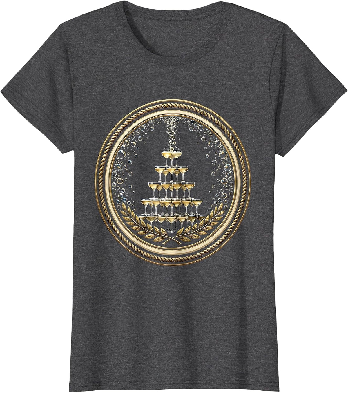 Women's Champagne Tower Celebration Bubbles Graphic T-Shirt - Dark Heather Grey
