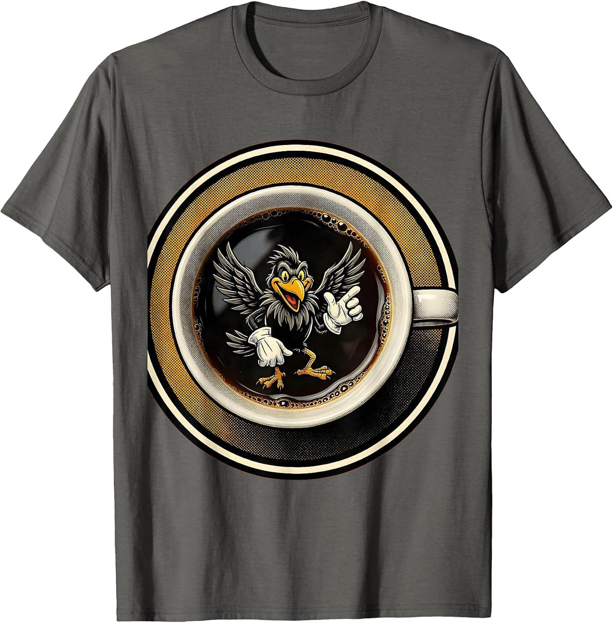 Coffee Mug Crow Reflection Illustration T-Shirt - Asphalt Grey