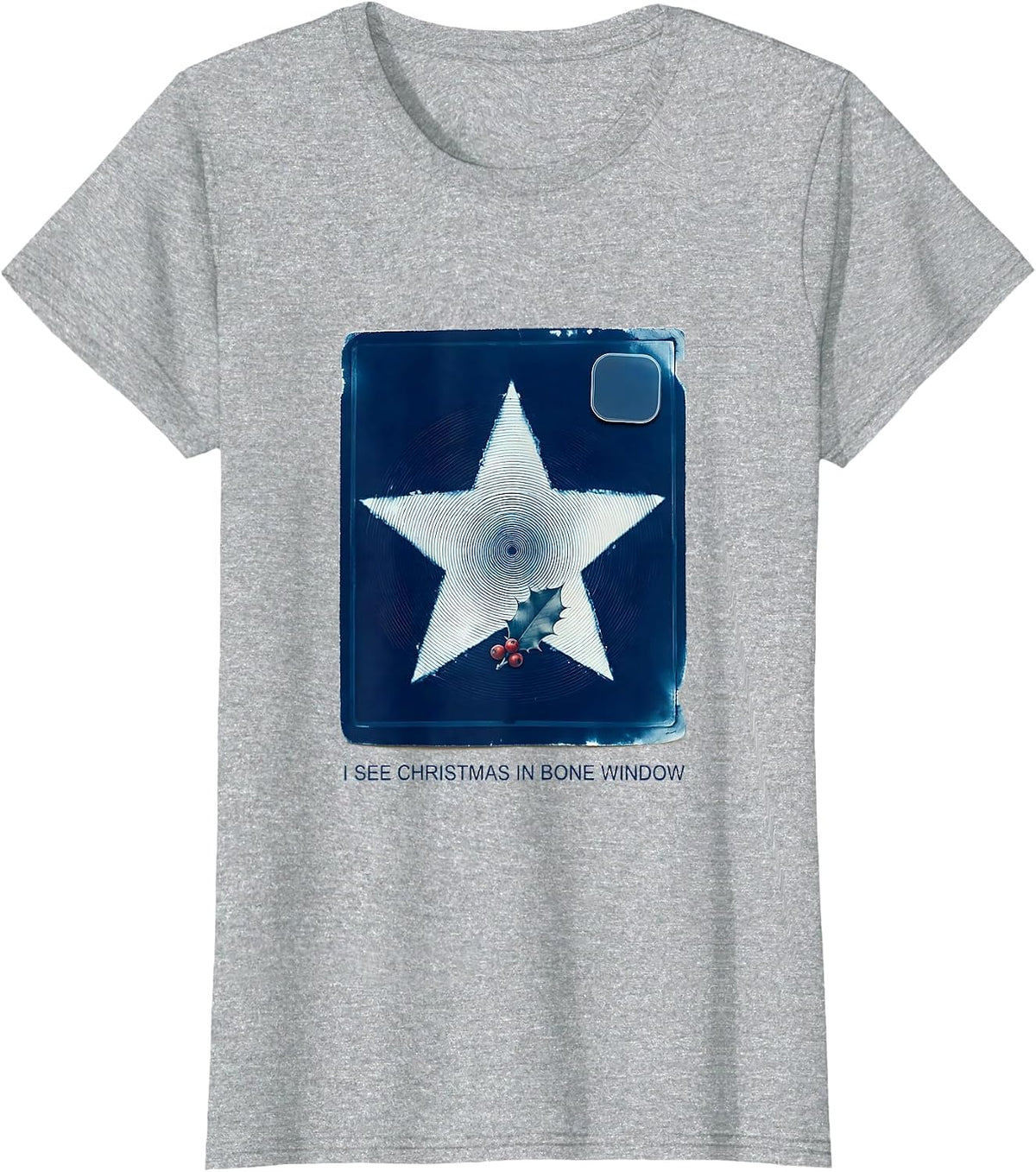 I See Christmas In Bone Window Cyanotype Radiology Tech Pun T-Shirt - Heather Grey