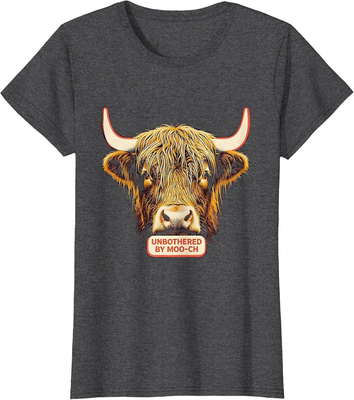 Women's Unbothered By Moo-ch Funny Highland Cow Floral Humor T-Shirt - Dark Heather Grey