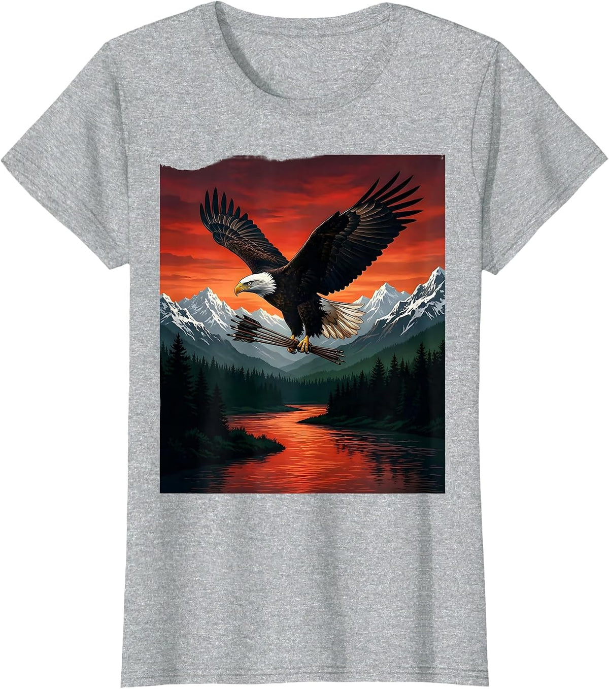 Bald Eagle Clutching Arrows Patriotic USA Design T-Shirt - Heather Grey