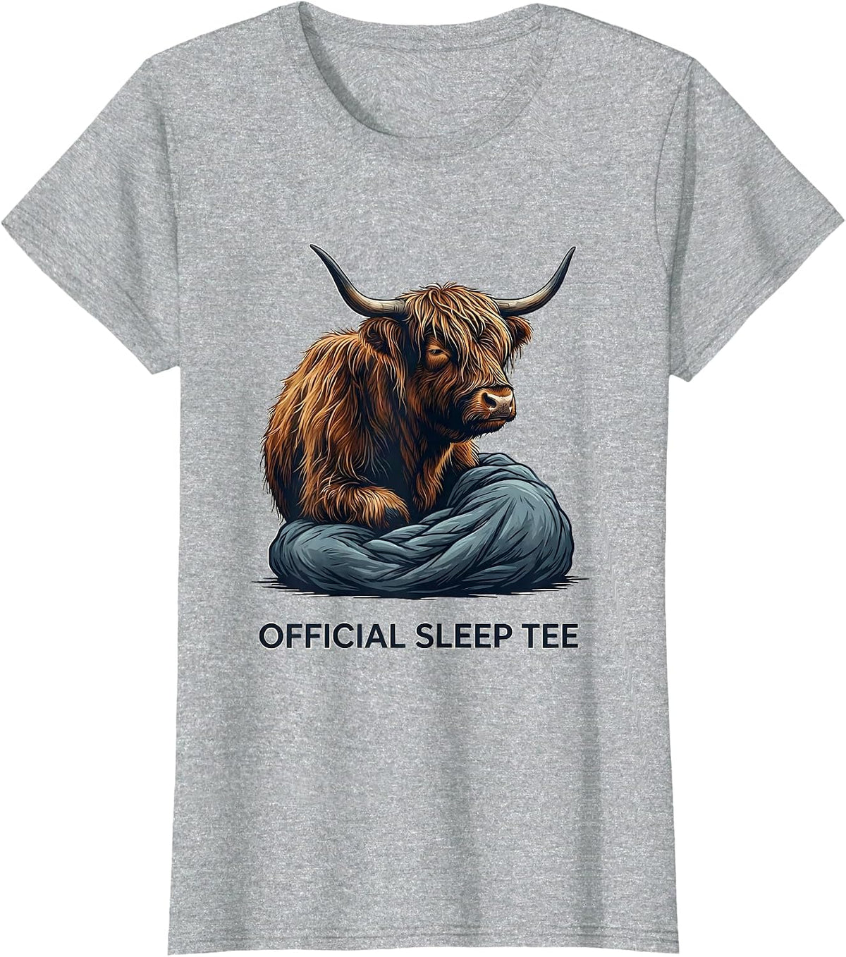 Women's Official Sleep Tee Cozy Highland Cow Pajama Nightgown T-Shirt - Heather Grey