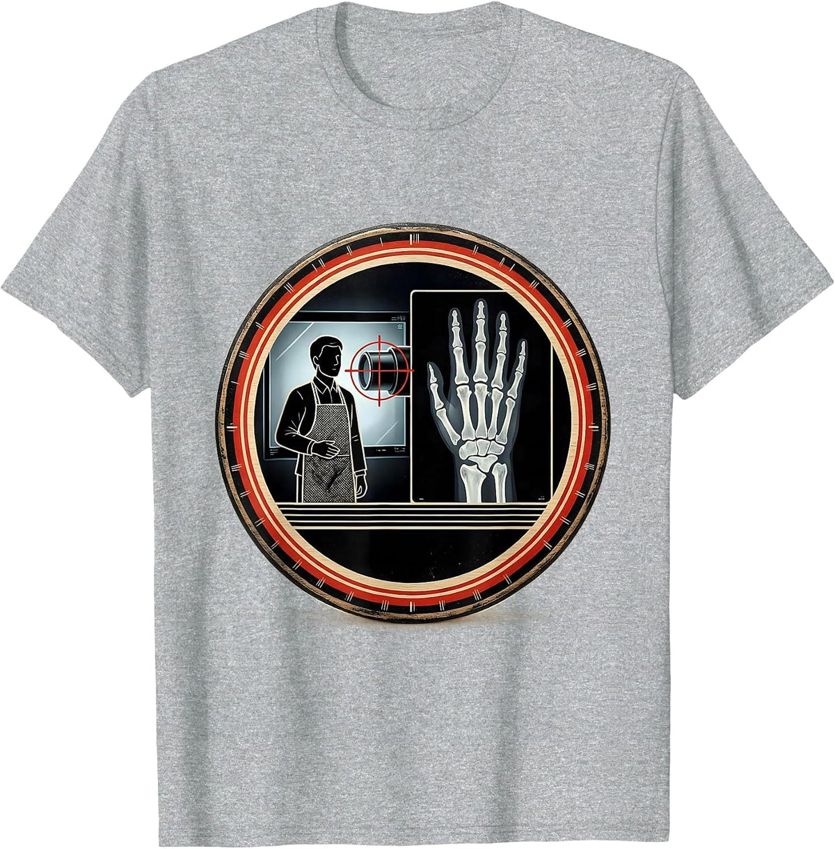 Men's Technologist Radiation Humor X-Ray Tech Lead Screen Badge T-Shirt - Heather Grey