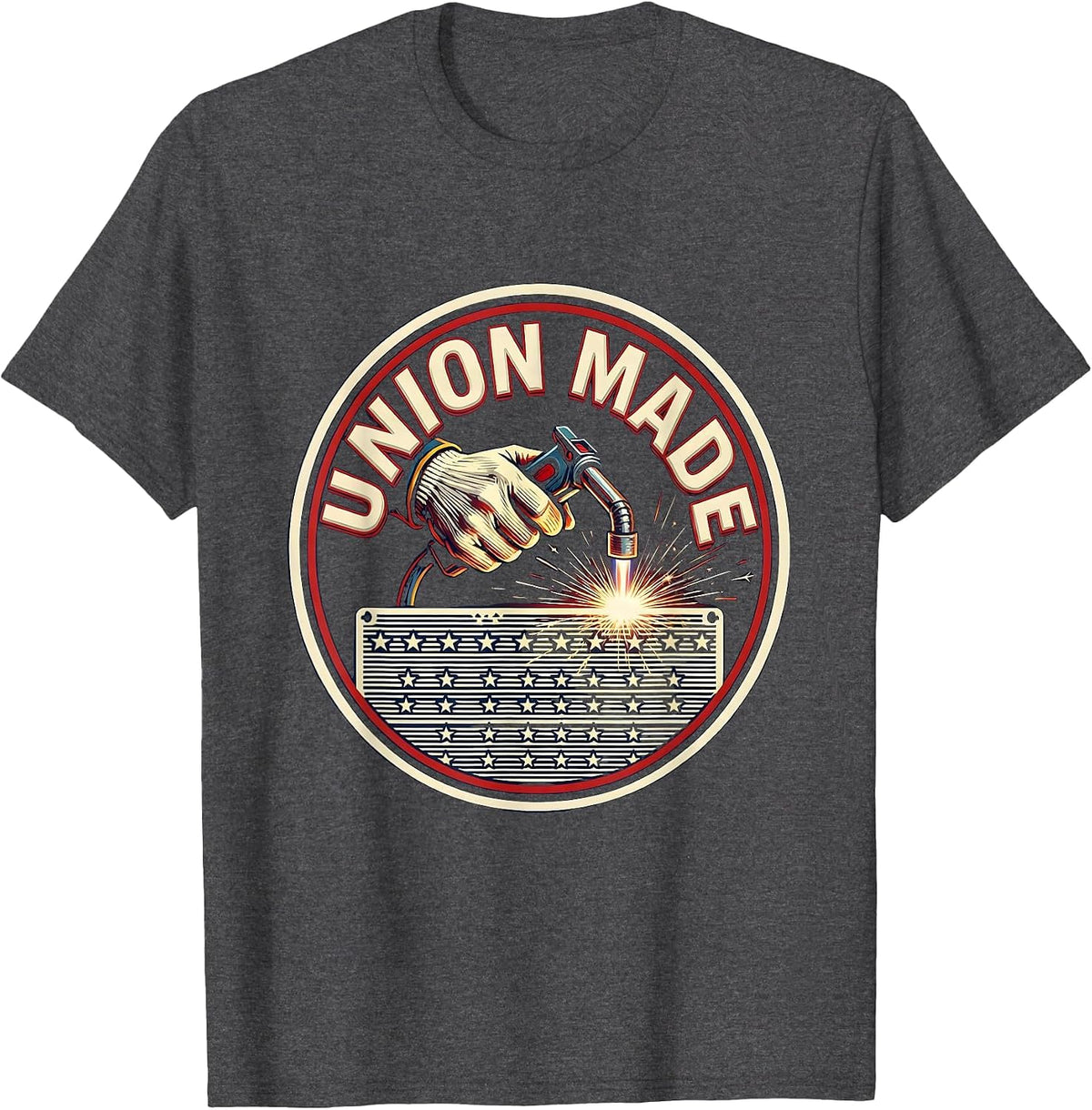 Men's Union Made Patriotic Labor Day Union Worker Pride T-Shirt - Dark Heather Grey