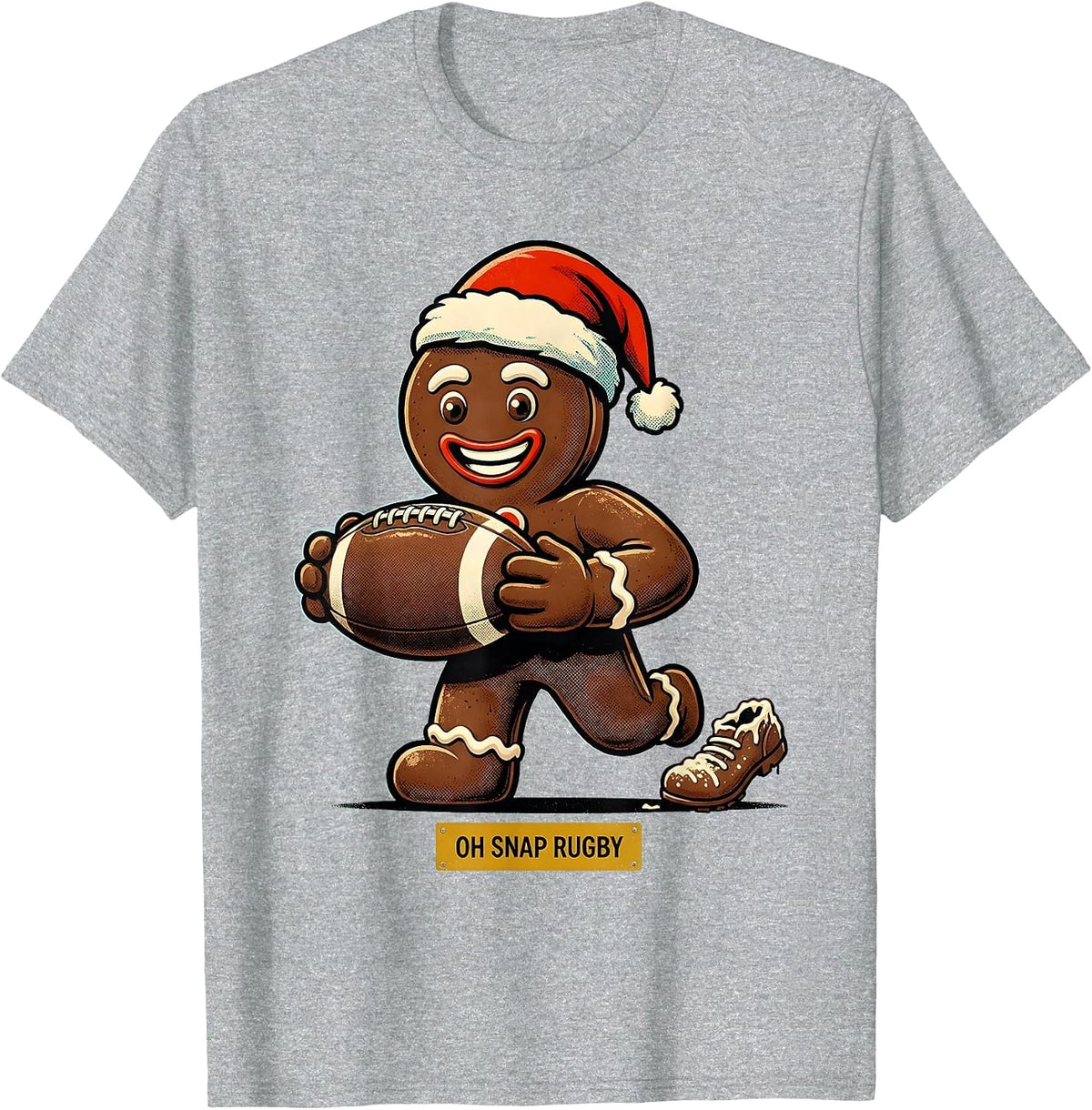 Men's Oh Snap Rugby Retro Advertising Mascot Christmas Sports T-Shirt - Heather Grey