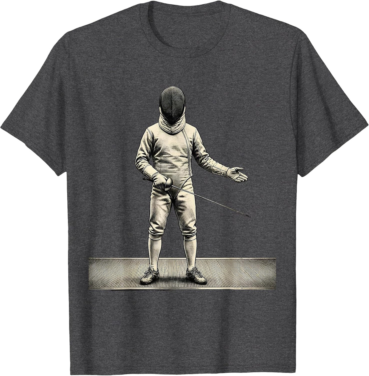 Masked Fencer Vintage Fencing Club Sport Humor T-Shirt - Dark Heather Grey