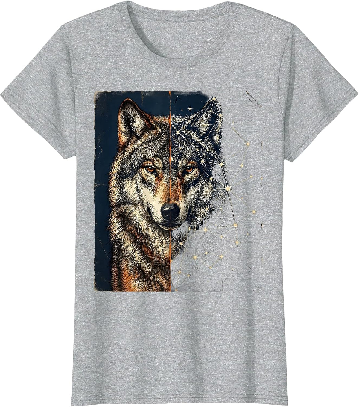 Women's Wolf Constellation Star Map Celestial Night Sky T-Shirt - Heather Grey