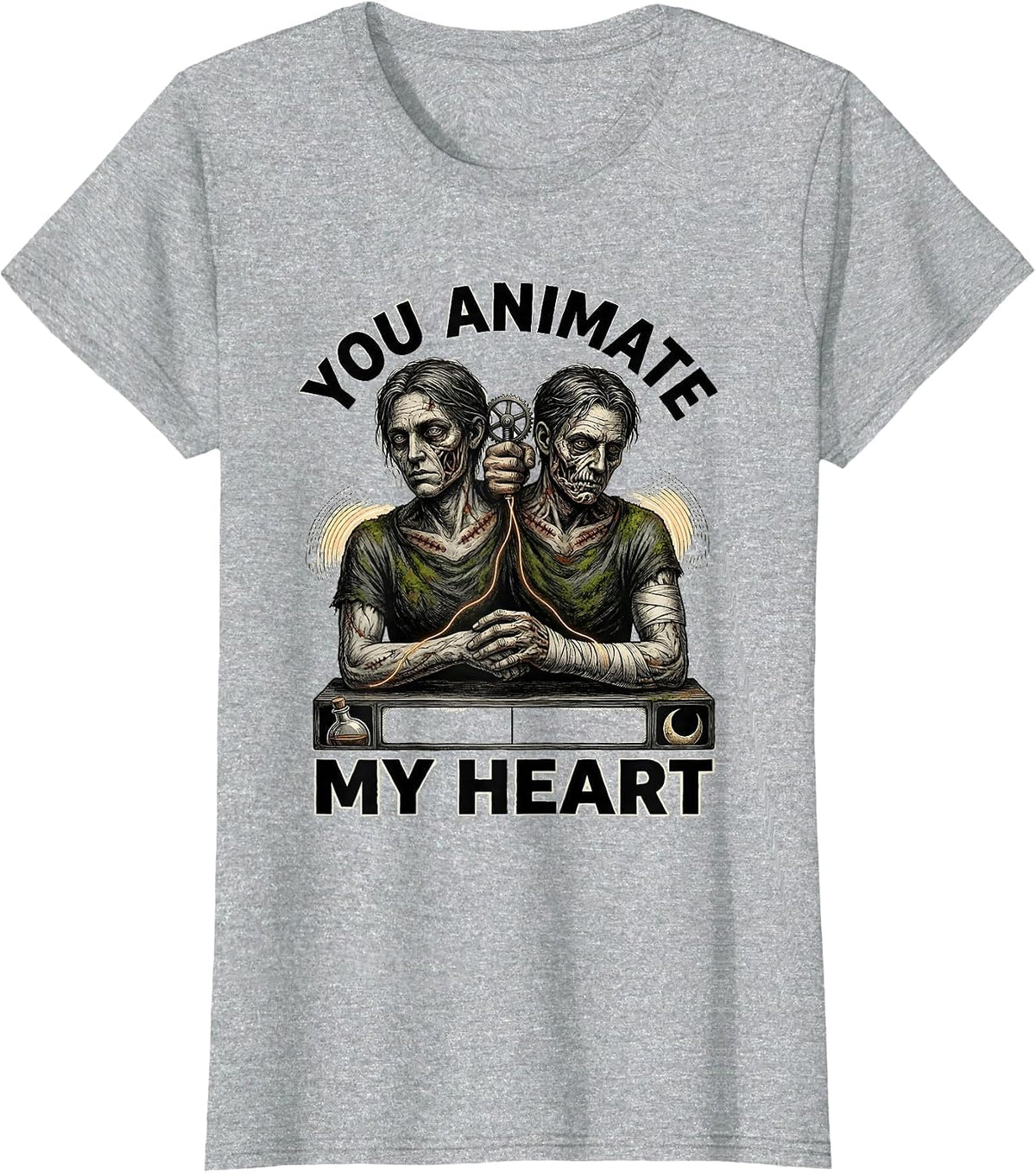 You Animate My Heart Spooky Romance Halloween Valentine T-Shirt - Heather Grey