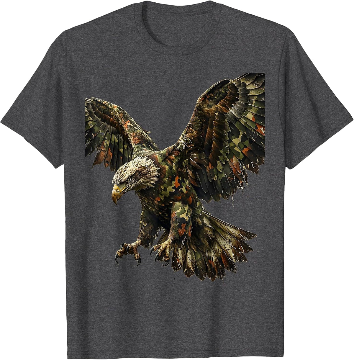 Camo Bald Eagle Wings Spread Patriotic Design T-Shirt - Dark Heather Grey