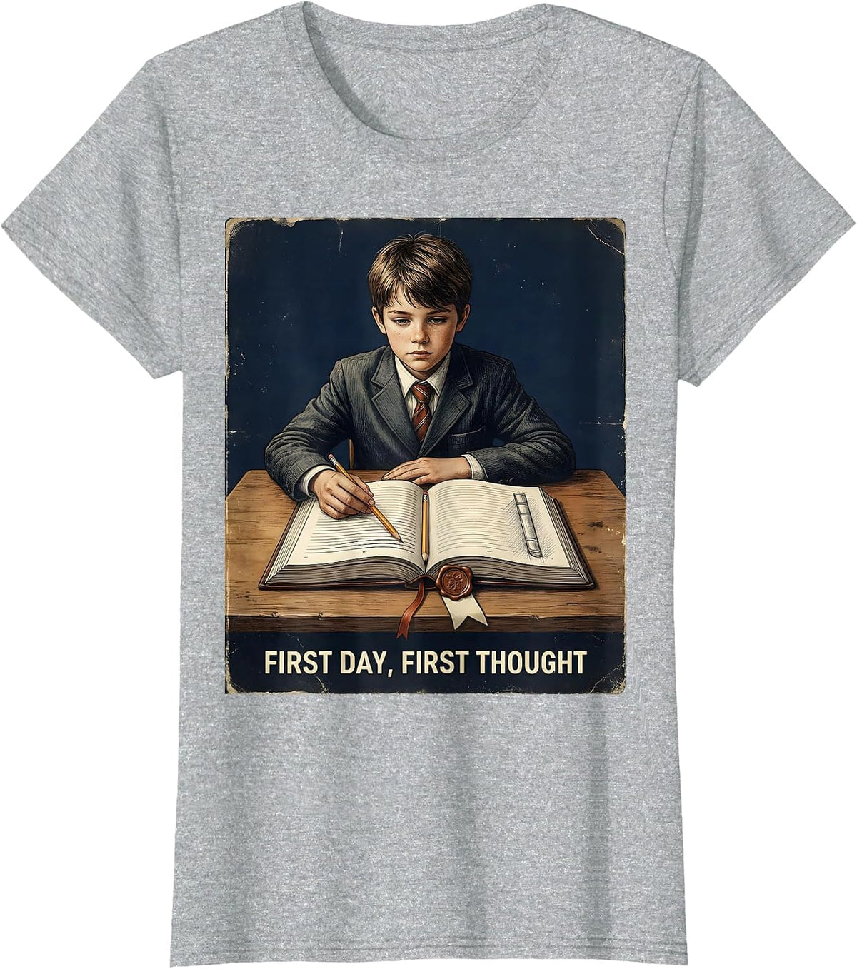 First Day, First Thought Vintage English Teacher T-Shirt - Heather Grey