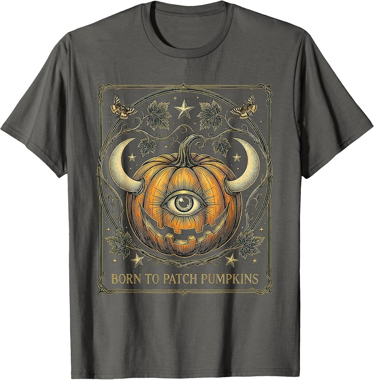 Men's Born to Patch Pumpkins Fall Harvest Design T-Shirt - Asphalt Grey