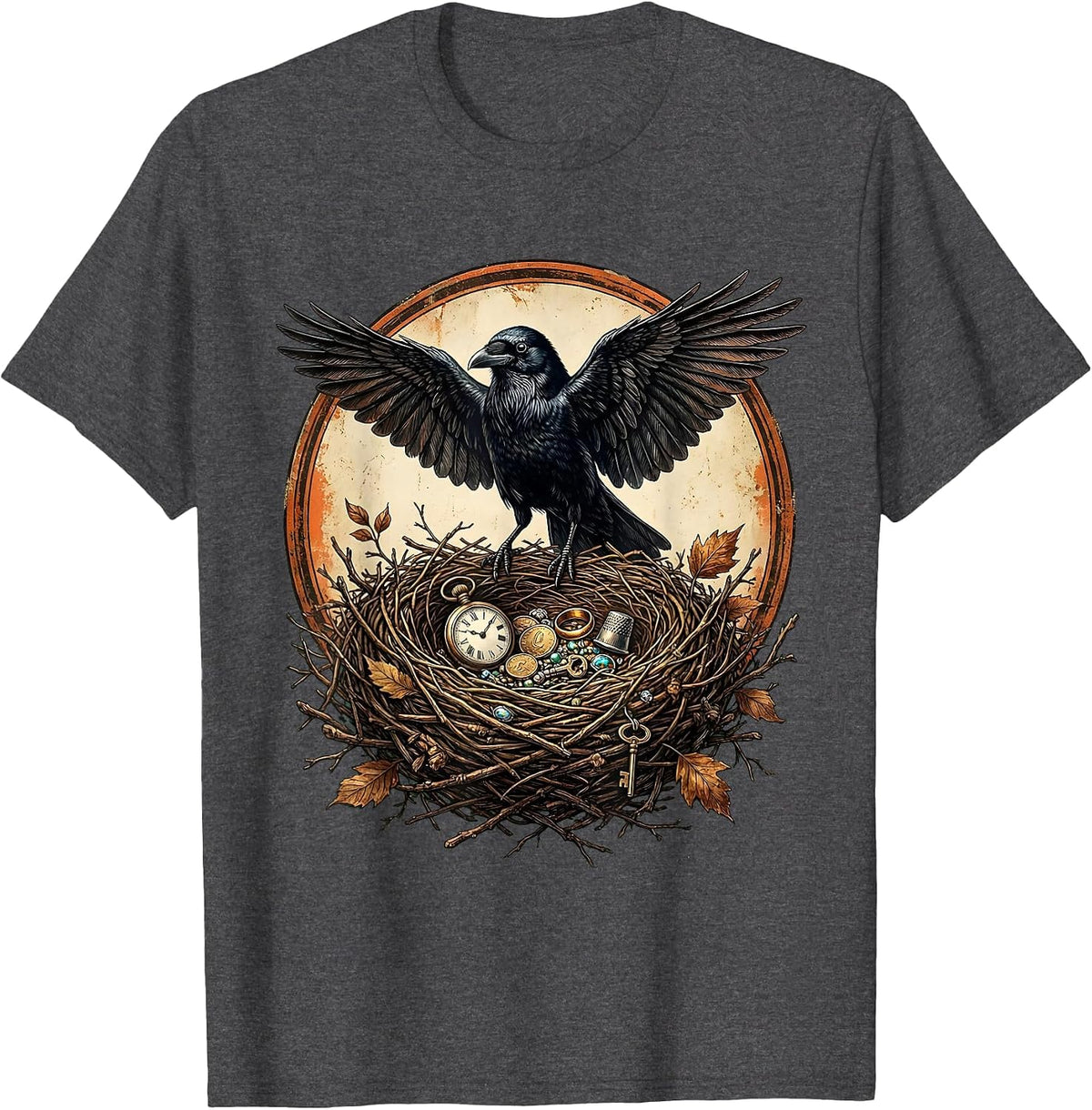 Crow Nest Shiny Treasures Collection Illustration T-Shirt - Dark Heather Grey