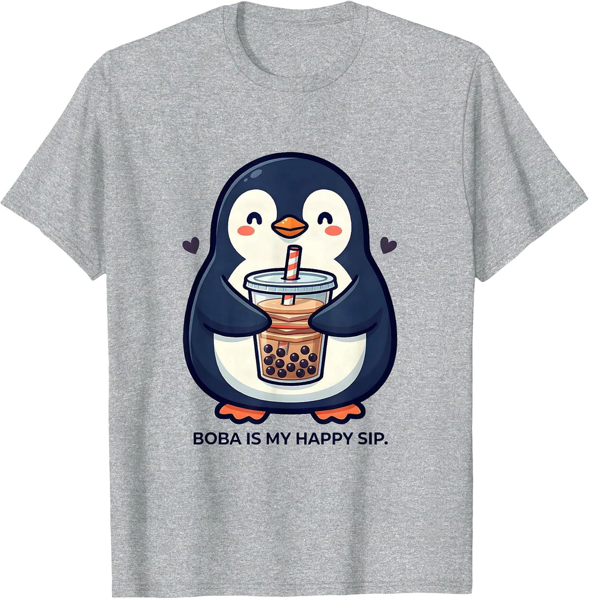 Men's Boba Is My Happy Sip Kawaii Penguin Boba Tea Lover Gift T-Shirt - Heather Grey