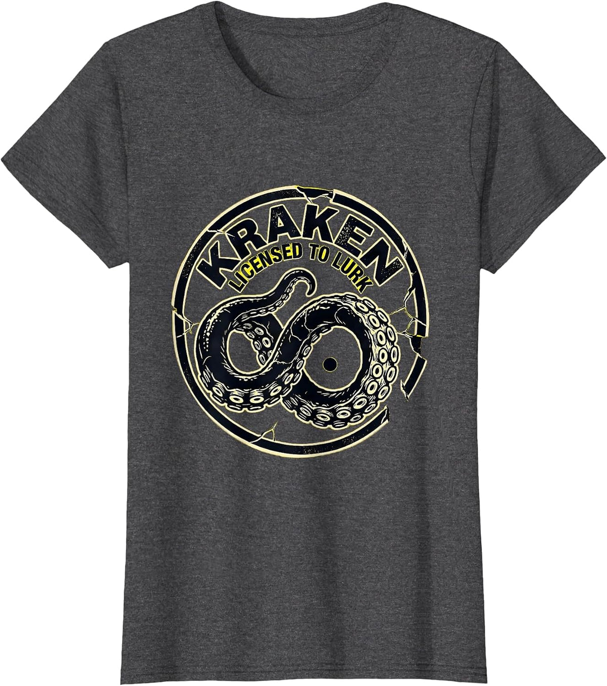 Women's Kraken Licensed To Lurk Stencil Graphic Octopus Lover Gift T-Shirt - Dark Heather Grey