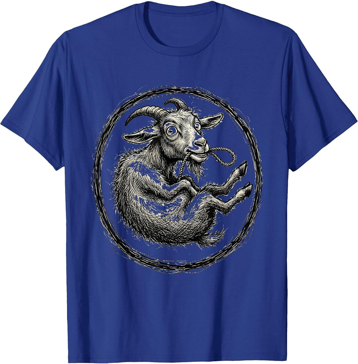 Men's Goat Eating Its Own Leash Funny Animal Art T-Shirt - Royal Blue