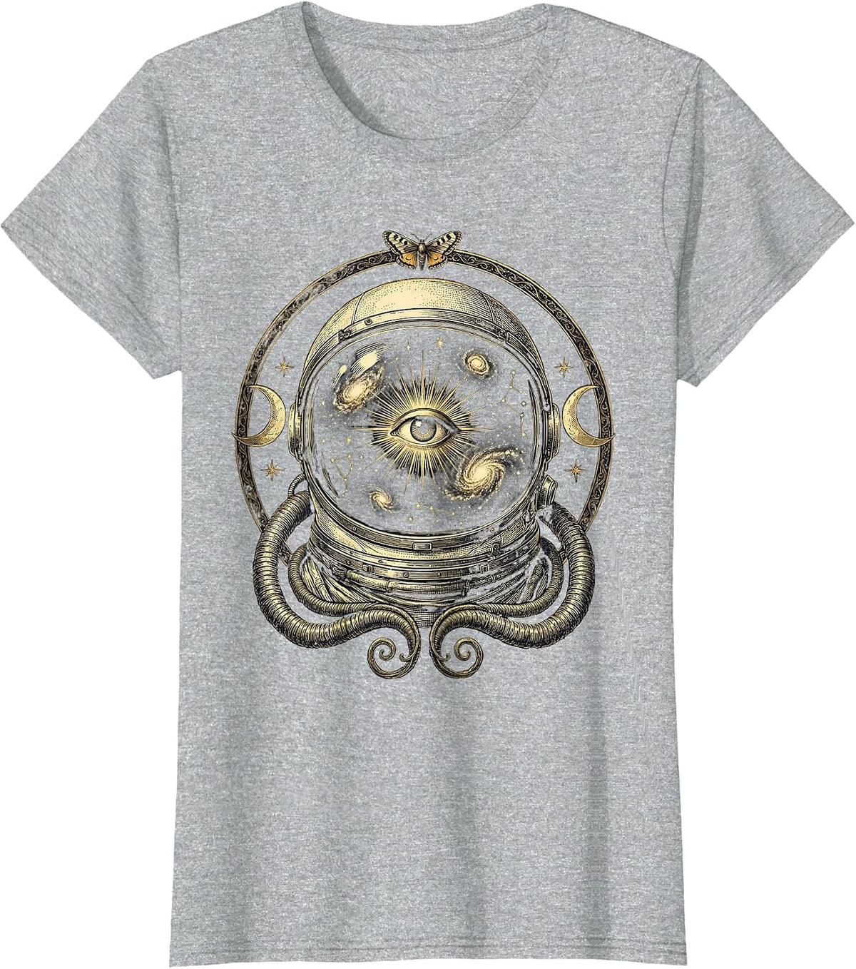 Women's Astronaut Helmet Galaxy Nebula Reflection T-Shirt - Heather Grey