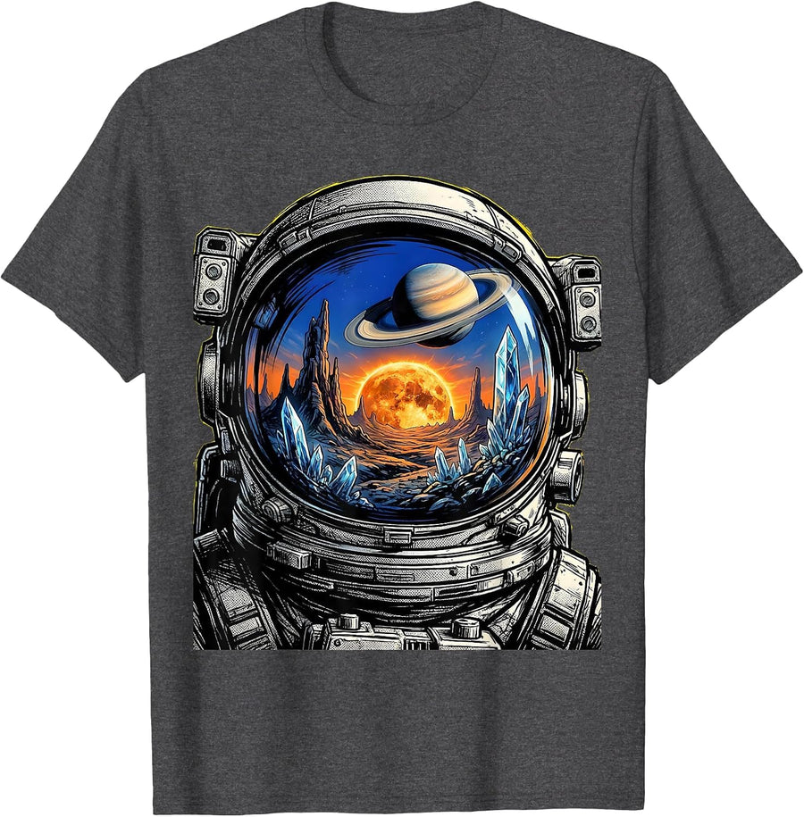 Men's Astronaut Helmet Alien Landscape Reflection T-Shirt - Dark Heather Grey