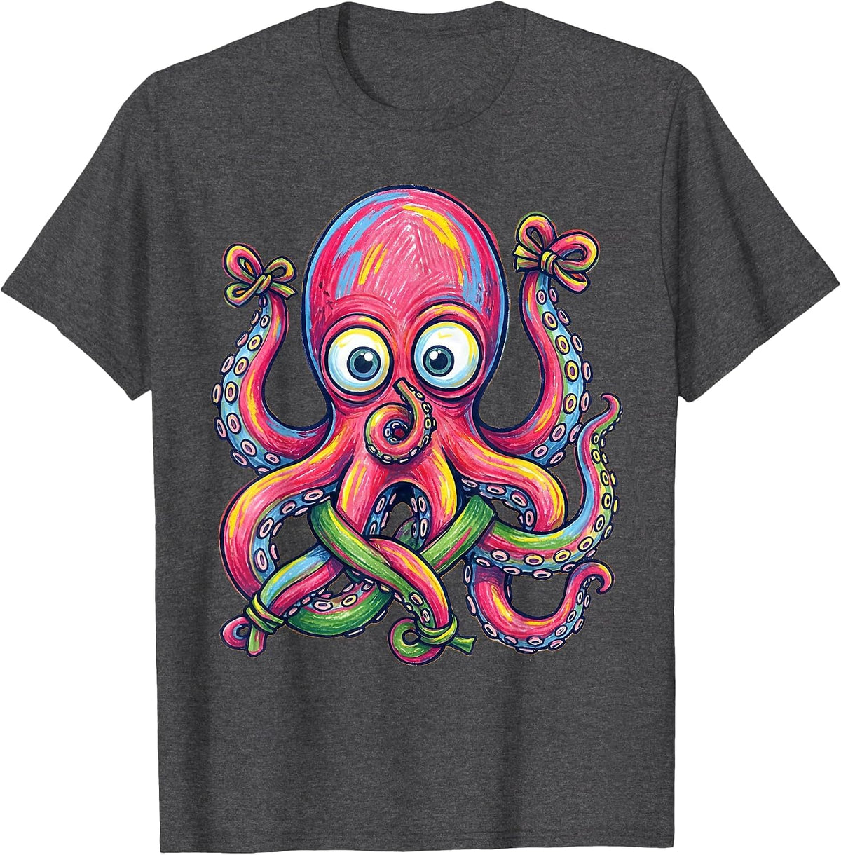Men's Derpy Googly-Eyed Octopus Tangled Tentacles T-Shirt - Dark Heather Grey