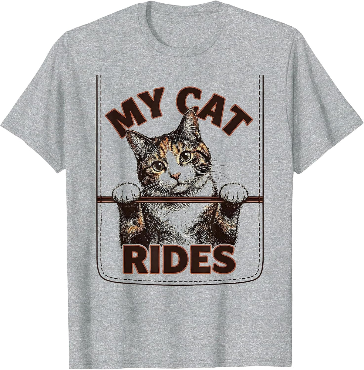 Men's My Cat Rides Funny Cat Lover Pet Portrait Casual Wear T-Shirt - Heather Grey