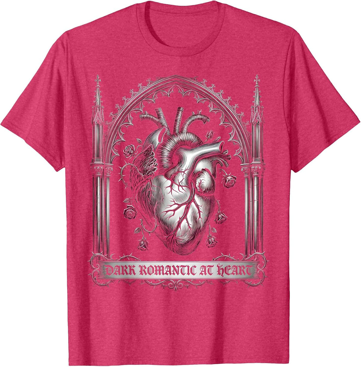 Dark Romantic At Heart Gothic Design T-Shirt - Red Heather