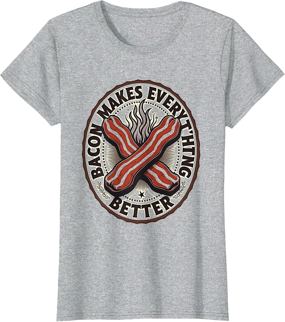 Bacon Makes Everything Better Funny Men's Design T-Shirt - Heather Grey