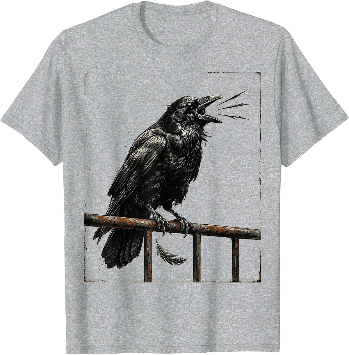 Men's Distressed Crow Feather Chaos Gothic Dark Humor T-Shirt - Heather Grey