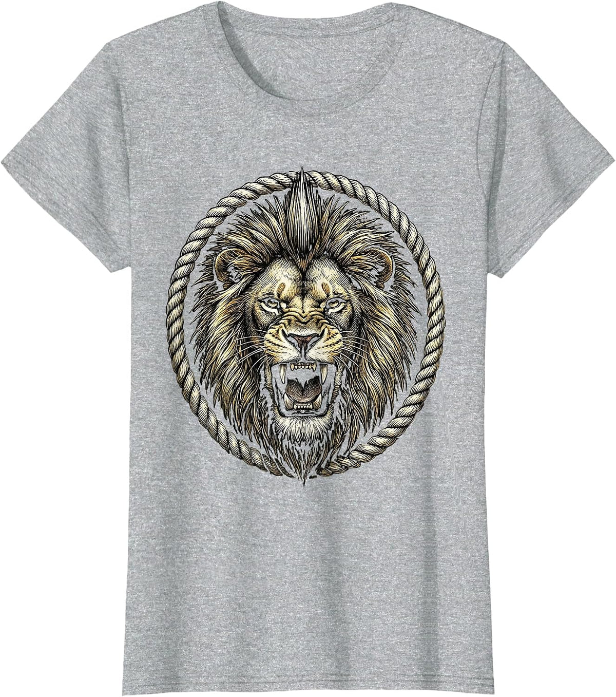 Vintage Rock Lion Mohawk Roaring Wild Music Design T-Shirt - Heather Grey