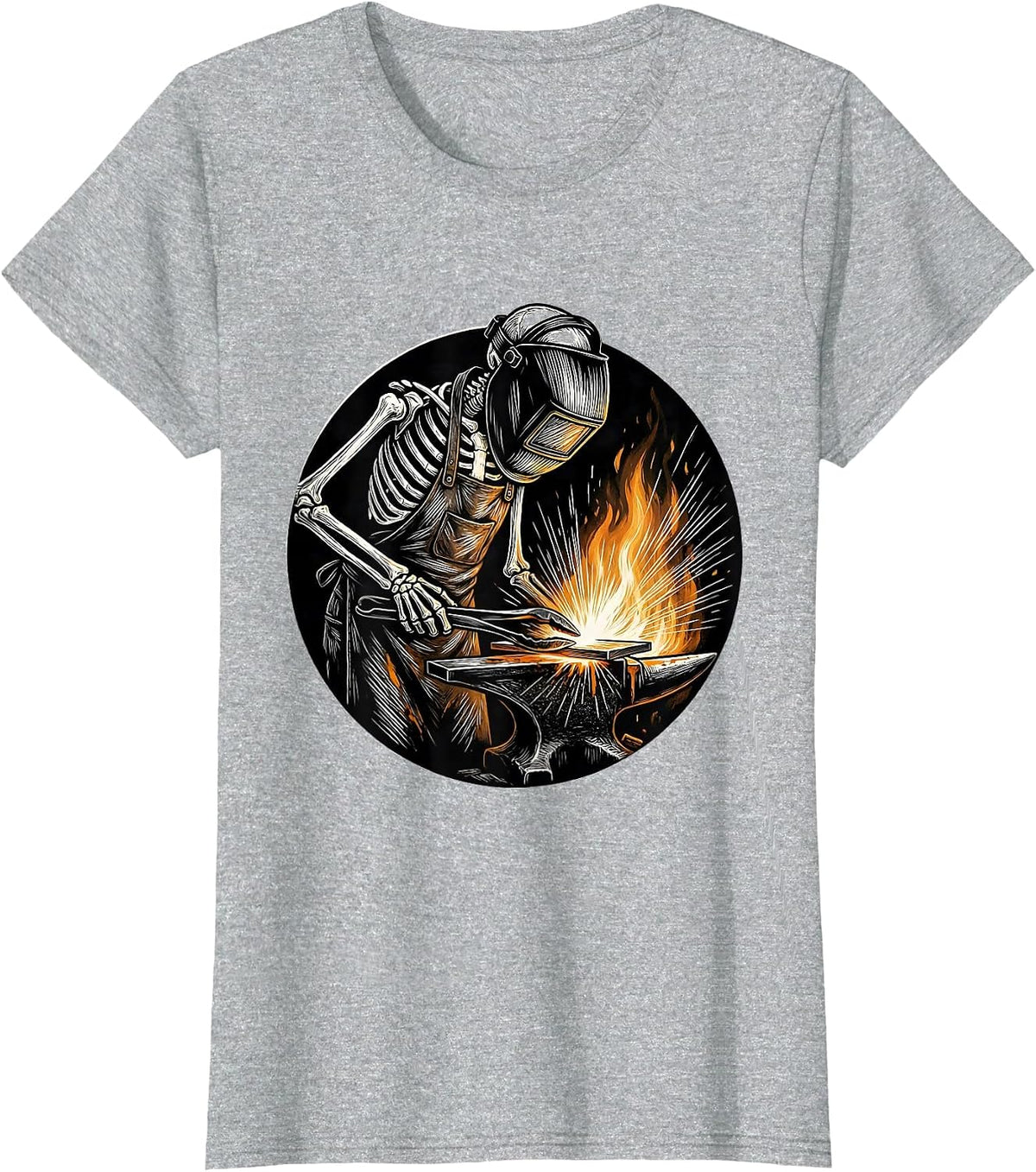 Skeleton Welder at the Forge Graphic Tee T-Shirt - Heather Grey