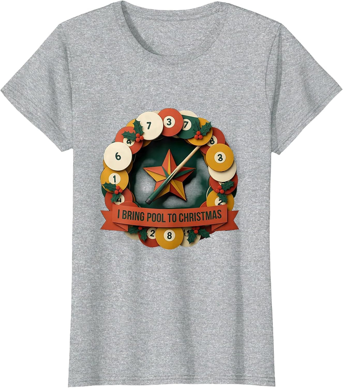 Women's I Bring Pool To Christmas Funny Billiards Player Christmas T-Shirt - Heather Grey